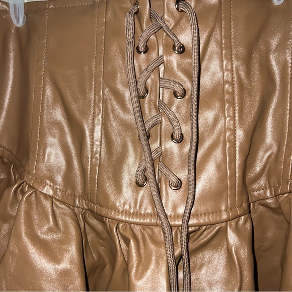 Pleather Fanned Out Skirt with Strings - Picture 2 of 5